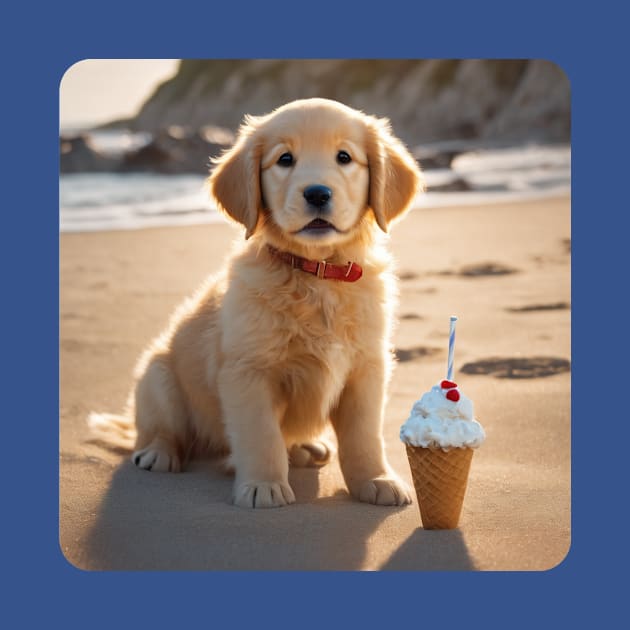 Cute Golden Retriever Puppy With Ice Cream by Cre8tiveSpirit