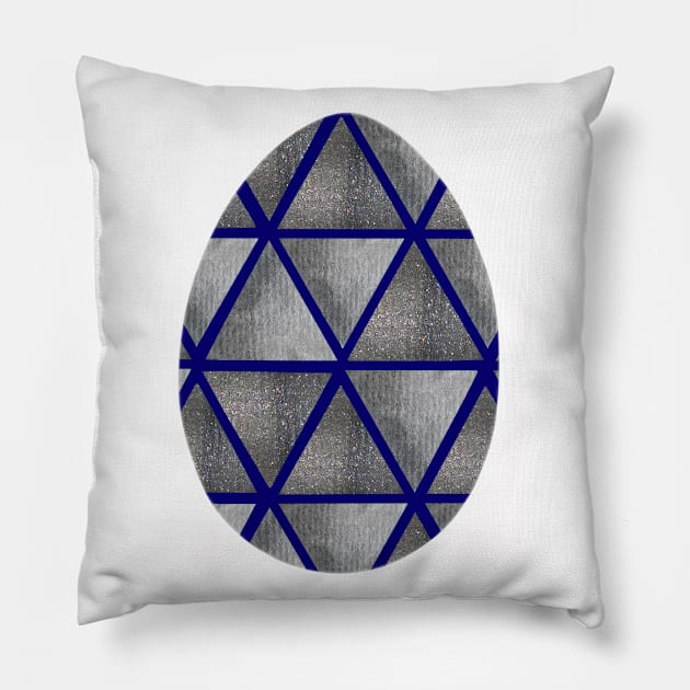 Easter egg - ultimate grey and shining grey watercolor triangles on blue, isolated on white background. Design for background, cover and packaging, Easter and food illustration, greeting card. Pillow by Olesya Pugach