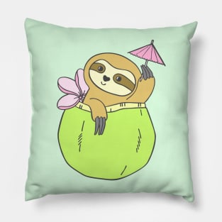 Coconut Cocktail Sloth Pillow