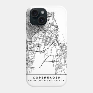 COPENHAGEN DENMARK BLACK CITY STREET MAP ART Phone Case