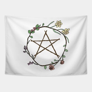 Pentacle surrounded by flowers Tapestry