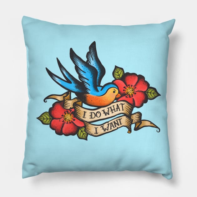 I Do What I Want Traditional Tattoo Pillow by LittleBunnySunshine