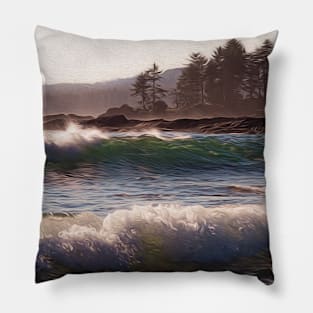 Blue Waves Crashing on a Lake Shore Pillow