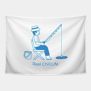 Reel Chill Life Fishing Pun Blue Tapestry