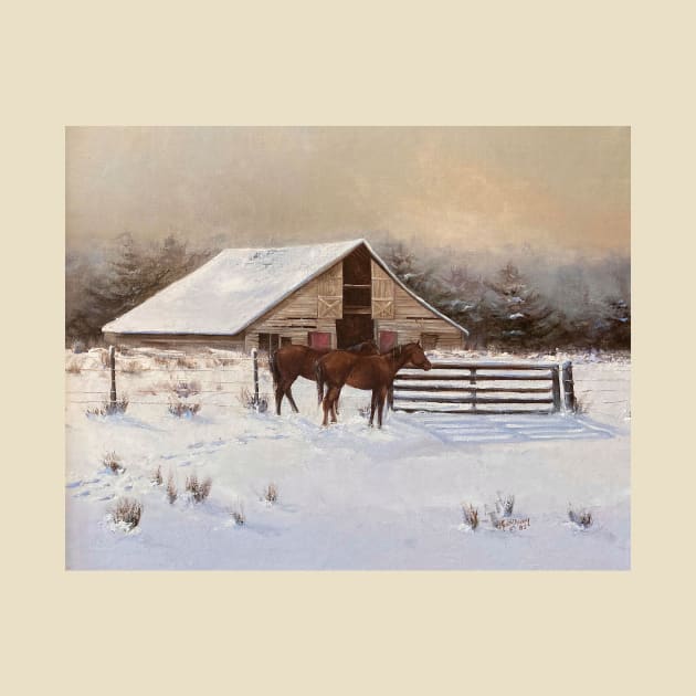 Horse by The Snow Barn Vintage Oil on Canvas by Gallery Digitals