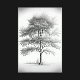 Minimal Art Pencil Sketch Black And White Tree Minimalistic T-Shirt