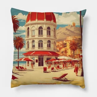 La Concha San Sebastian Beach Spain Travel Tourism Retro Vintage Pillow