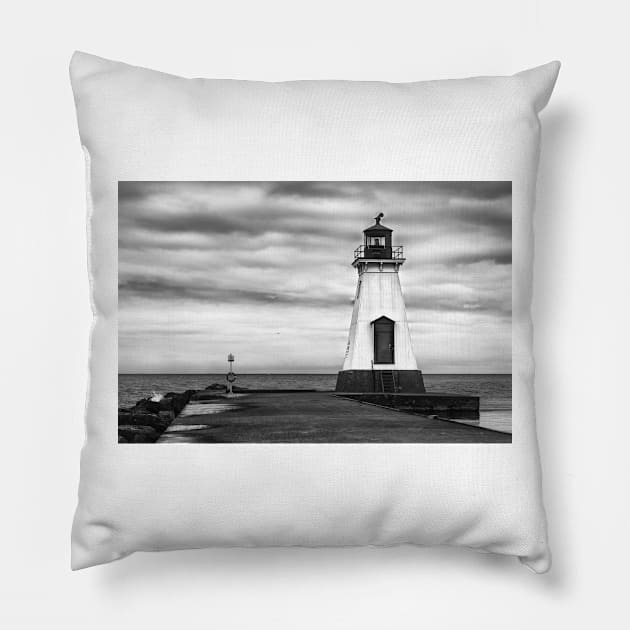 Port Dalhousie Lighthouse 1 B+W Pillow by jforno