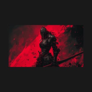 Badass Girl Fantasy DnD Knight on Red Background T-Shirt