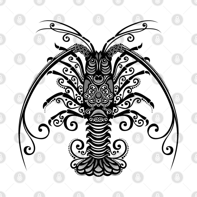 Black and White Print of Exotic Spiny Lobster by lissantee