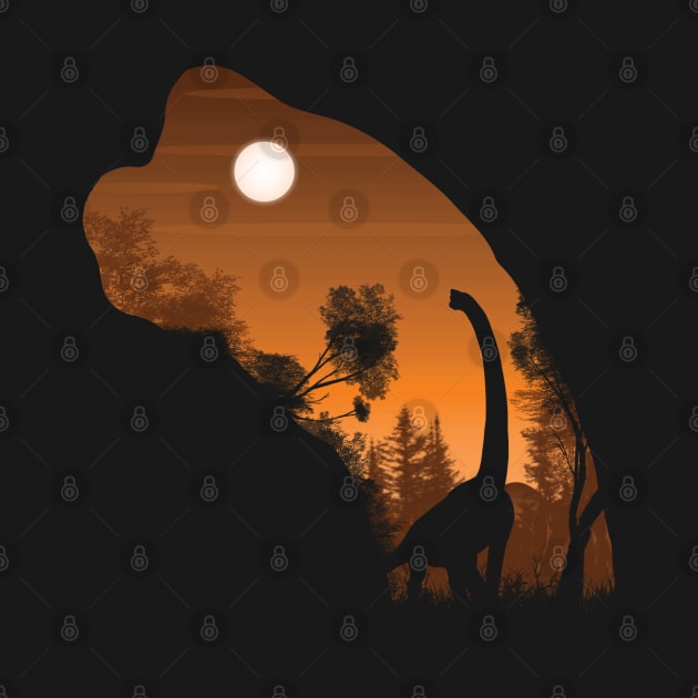 Brachiosaur Sunset Silhouette by Meca-artwork