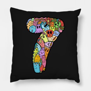 Number 7 seven - Funny and Colorful Cute Monster Creatures Pillow