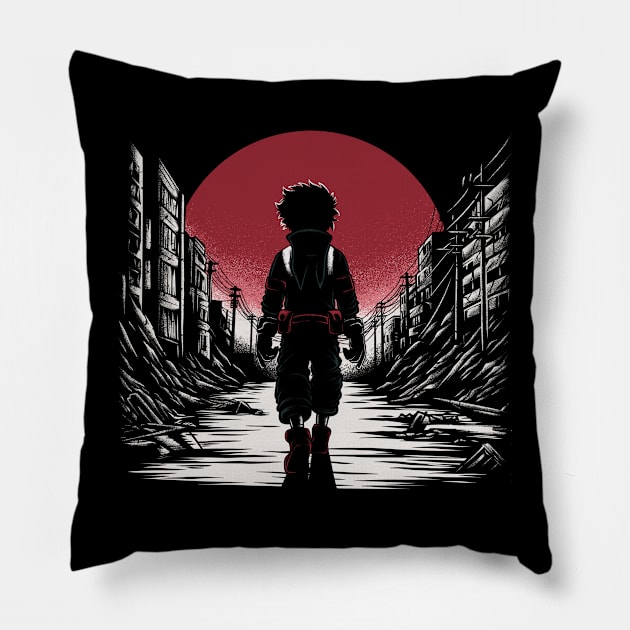 Hero walking through a city Pillow by oncemoreteez