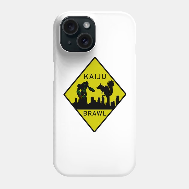 Kaiju Brawl Warning Sign Phone Case by Kangavark