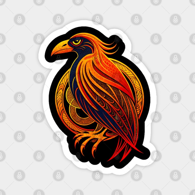 Celtic Raven Bird red and orange Magnet by Ravenglow