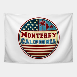 Monterey California Ocean Surf Palms Surfer Surfing Tapestry