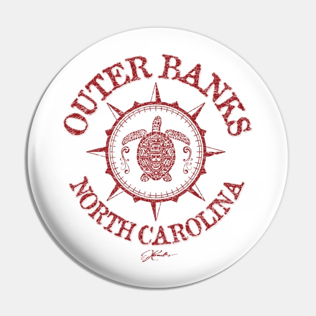 Outer Banks, North Carolina, Sea Turtle in Wind Rose Pin by jcombs