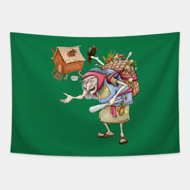 Baba Yaga & Chicken Leg Hut Tapestry by TursiArt