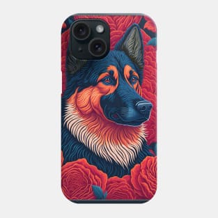 Dogs, shepherd dog and flowers, dog, style vector (Black  version #2 shepherd dog) Phone Case