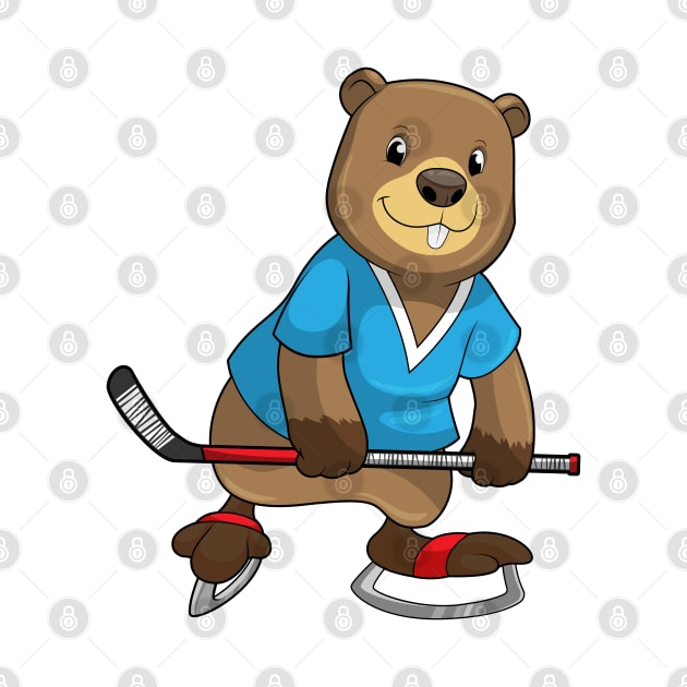 Beaver at Ice hockey with Ice hockey stick by Markus Schnabel