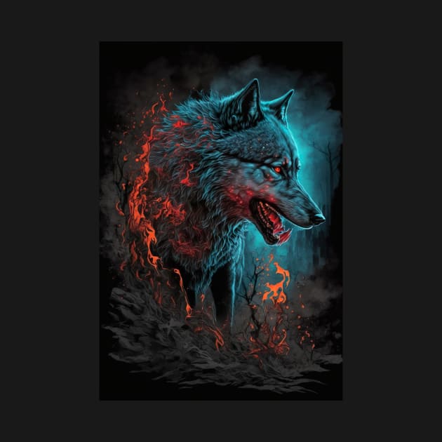 Wolf with orange and blue spark by KoolArtDistrict