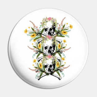 sweet and subliminal skeletal skull with flowers of various colors Pin