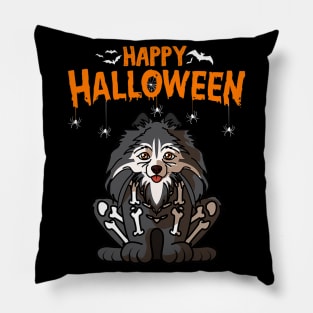 Pomeranian Dog Halloween Skull Pillow