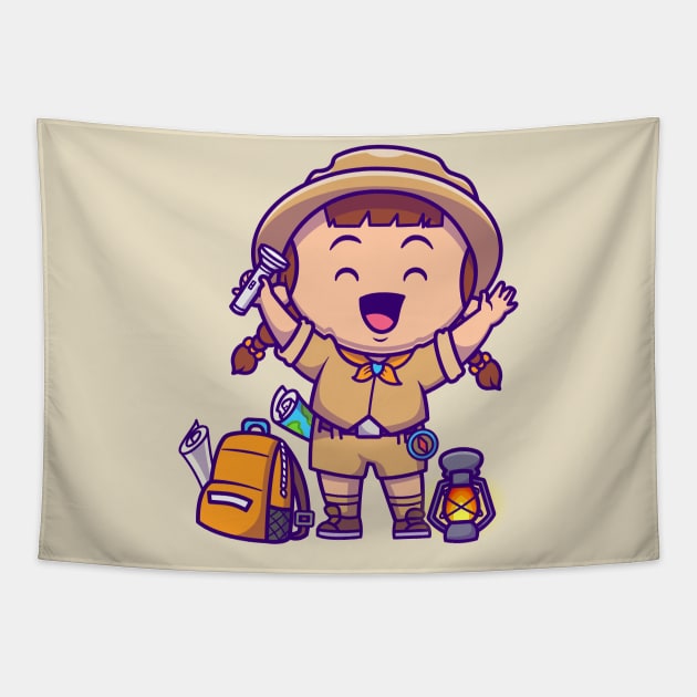 Cute Traveller Girl Cartoon Tapestry by Catalyst Labs