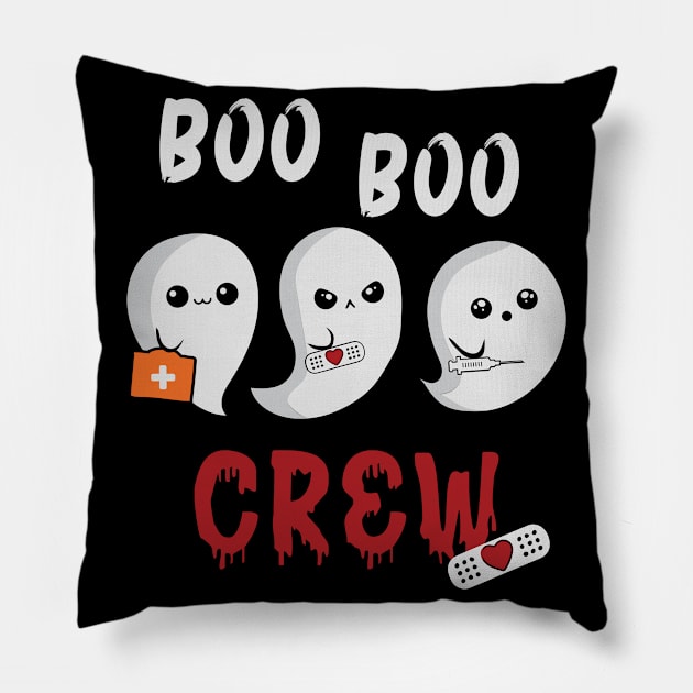 Boo Boo Crew Funny Nurse Halloween Ghost Pillow by Fabvity