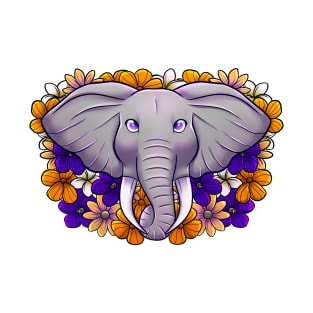 Elephant with African Flowers T-Shirt