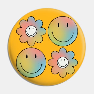 Psychedelic Flowers & Smileys Pin