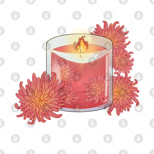 Beautiful gentle candle with chrysanthemum by Itsacuteart