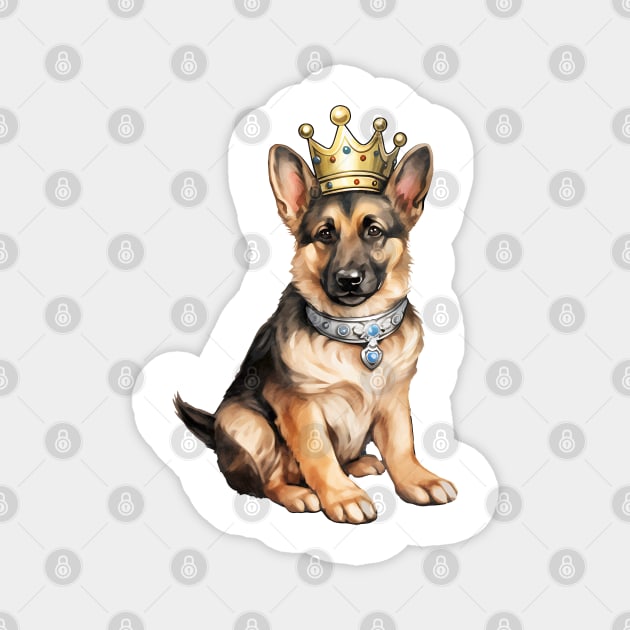 Watercolor German Shepherd Dog Wearing a Crown Magnet by Chromatic Fusion Studio