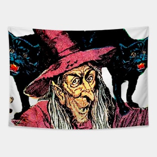 Terrible witch with demonic black cats Tapestry