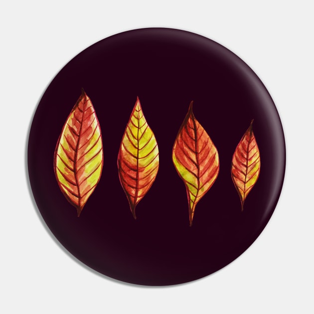 Four Red Yellow Watercolor Painted Autumn Leaves Pin by Boriana Giormova