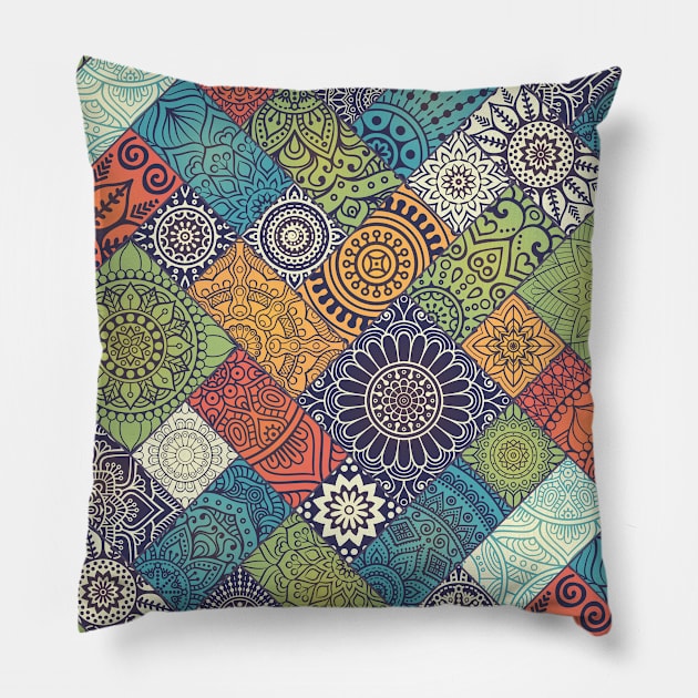 Azulejo mandala floral #1 Pillow by GreekTavern