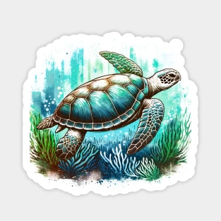 Turtle's Tranquil Journey: Sea Turtle Art T-shirt Magnet