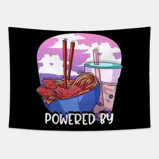 Powered By Ramen & Boba Tea Kawaii Anime Tapestry