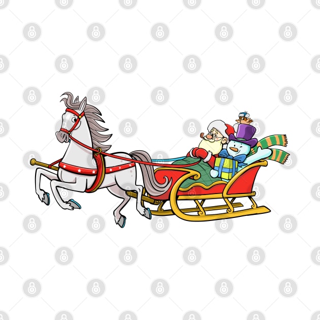 Santa Claus and Snowman in a horse-drawn sleigh by duxpavlic