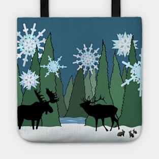 Moose and Elk Winter Holiday Tote