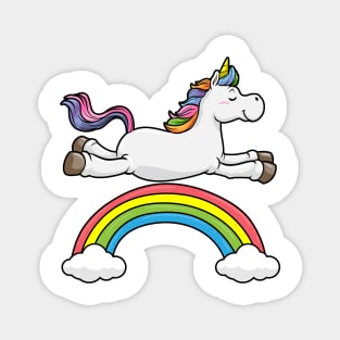 Floating unicorn on a rainbow with clouds Magnet