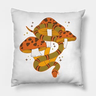 Snake and Mushrooms - Tangerine Pillow