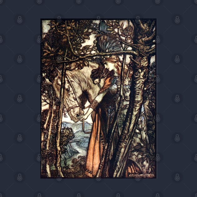 Brunnhilde Going to the Cave - Rhinegold and the Valkyries, Arthur Rackham by forgottenbeauty