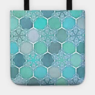 Frozen Mint Honeycomb - Doodle Hexagon Pattern Tote