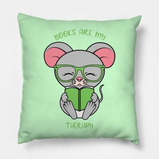 Books are my therapy, cute rat Pillow