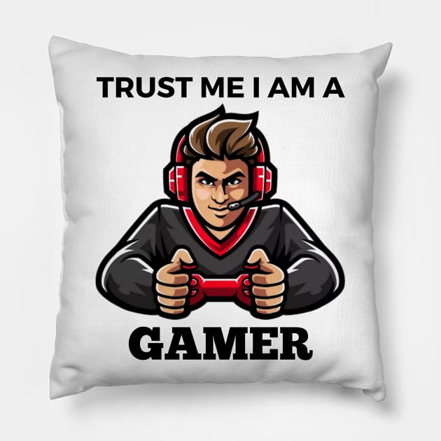 Trust Me I Am A Gamer - Gamer With Red Controller Design Pillow by Double E Design