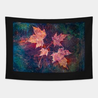 Autumn leaves cyanotype with rain drops 1 Tapestry