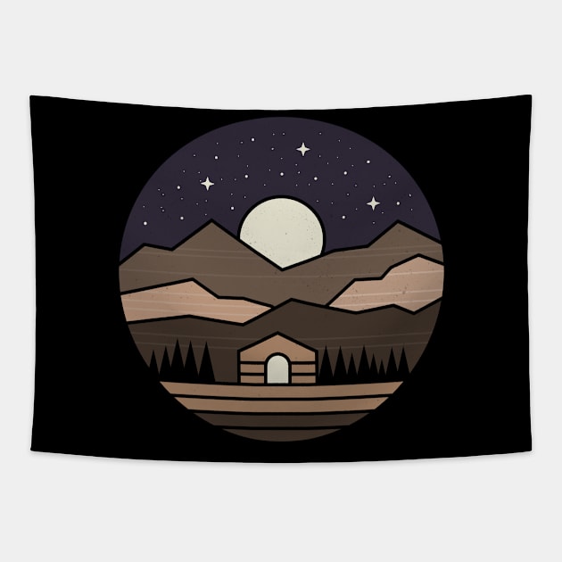 Cabin in the moonlight Tapestry by mouze_art