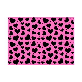 Black Hearts Seamless Pattern on Magenta Background T-Shirt