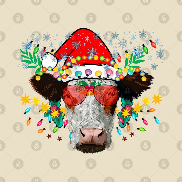 Christmas Cow, Western Christmas, Christmas Highland Cow, Christmas Lights Cows, Western Cow by UranusArts